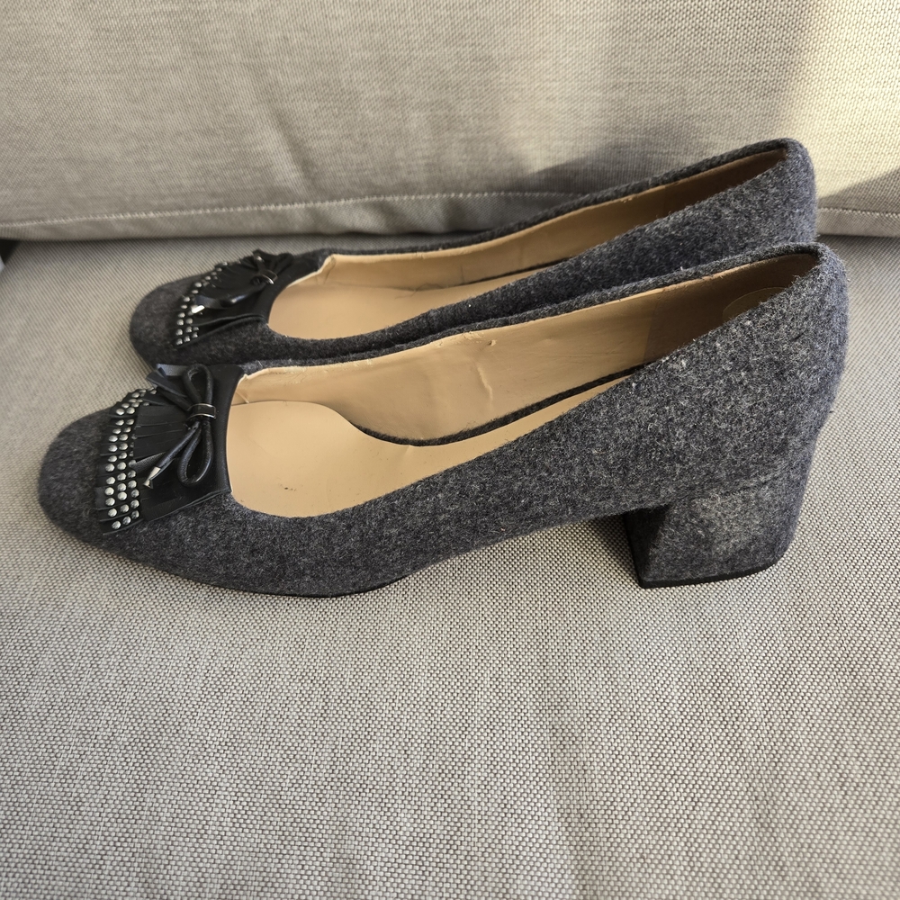 Karl Lagerfeld Paris Cindy Gray & Black Wool Block Heel Shoes Size 10 - Picture 4 of 10